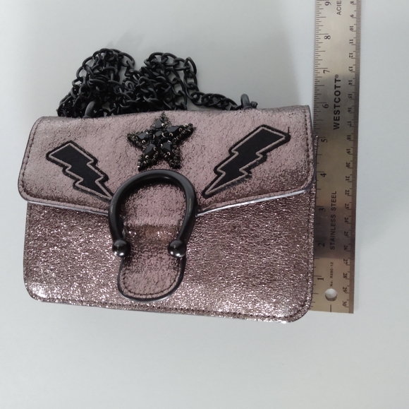 Steve Madden Grey Glitter Steel Chain Crossbody Bag - Picture 2 of 13